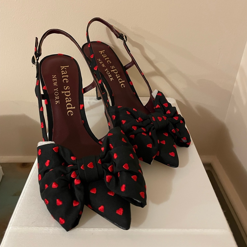 NEW kate spade Sheela Sling Taffeta with Hearts Size 8.5